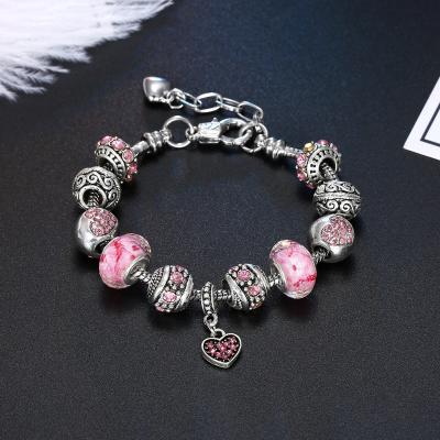 China Adjustable Beads Casual / Sporting Lucky Bracelet Jewelry Silver Plated Glass Beaded Charm Bracelet for sale