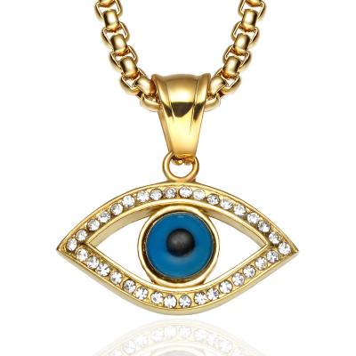 China Stainless Steel Lucky Blue Eye Amulet Necklace Turkish Fashionable Crystal Blue Evil Eyes Pendant Necklace for sale