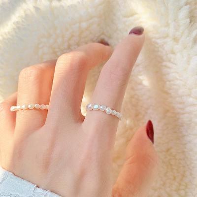 China INS FASHIONABLE Handmade Minimalist Natural Pearl Pearl Elastic Freshwater Rings For Women for sale