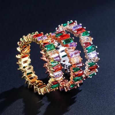 China FASHIONABLE hot sale real zircon square gold plated 18k CZ Crystal Cubic Zirconia Rings for sale