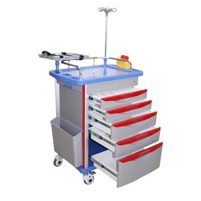 China Modern Cheap Price ABS Medical Equipment Emergency Trolley With 5 Drawers for sale