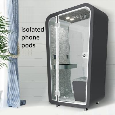 China Modular Black Soundproof Call Booth Indoor Soundproof Box For Telephone Booth Soundproof Rental for sale