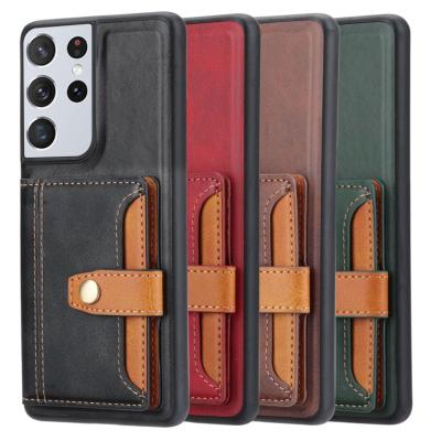 China Shockproof For Samsung S21 S21 Plus Leather Coated Cowhide Pattern Phone Case With Magnetic Buckle Sorting Case for sale