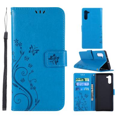 China Hot Selling Butterfly Leather Emboss Leather Wallet Phone Case For Samsung Note 10 Pro for sale