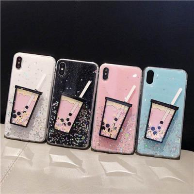 China 3D Milk Dirt Resistant Funny Tea Party Glitter Epoxy Transparent Tpu Case For iPhone Xs for sale