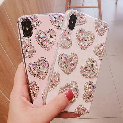 China Crystal Love Heart Back Cover Luxury Pearl Leather Case for iphone X max xs xr xs tpu faux stone phone case for sale