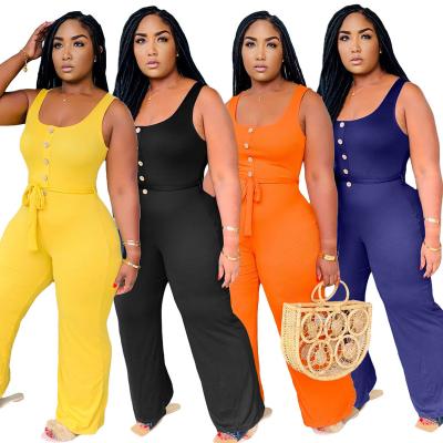 China 2021 Summer Breathable Leg Pants Sleeveless Rompers Plus Size Fashion Ladies Wide Leg Women One Piece Overalls Long for sale