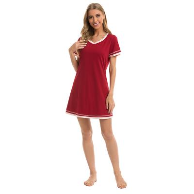 China 2020 Summer Wholesale V Neck Spring Sleeve Ladies Breathable Short Sleep Shirt Dresses For Sleeping Skirts Women Outdoor Loose Clothing for sale