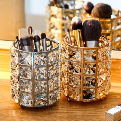 China Top Selling Luxurious Cosmetics Storage Box Long Pen Container Chic Crystal Makeup Brushes Barrels GJ01 for sale