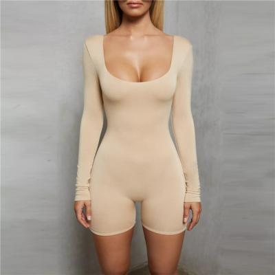 China Factory supply high quality anti-shrink women's clothing cotton long sleeve playsuits skinny tops jumpsuit for sale