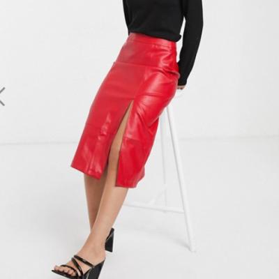 China Breathable Midi Skirt with faux leather slit for great fit for sale