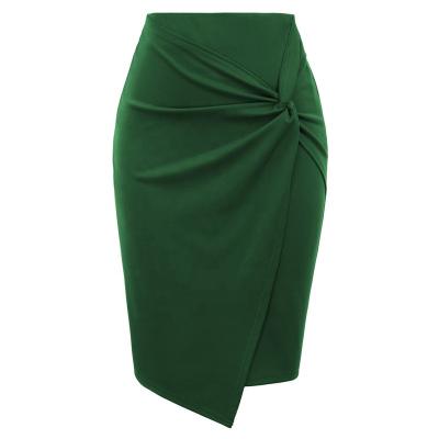 China Women Solid Color Breathable Asymmetrical Wrap Front Stretchy Bodycon Pencil Skirt for sale