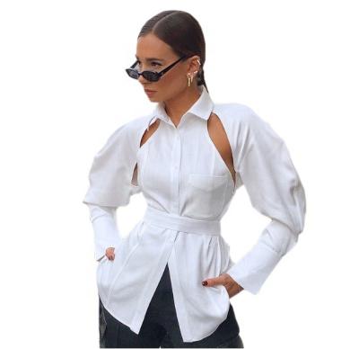 China 2021 New Arrival Breathable Spring Ins. Hot Selling Woman Long Sleeve Shirt Blouse Hollow Out Backless Casual Cotton Tops Ladies' Blouses for sale