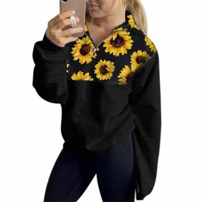 China Fashion Hot Selling Women's Loose Sunflower Sports Anti-wrinkle Printing Round Neck Long Sleeves Sleeves Available In Three Colors for sale