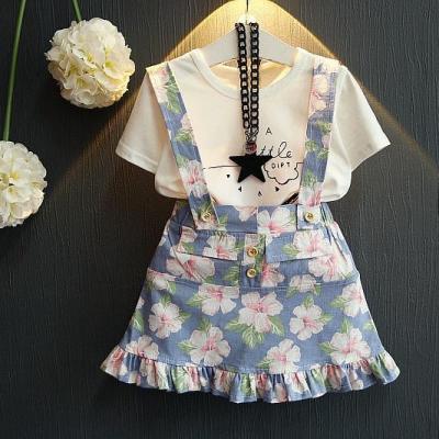 China Cheap wholesale casual china children's clothing small and medium girls clothing set watermelon floral strap T-shirt short skirt 2 pieces suit for sale