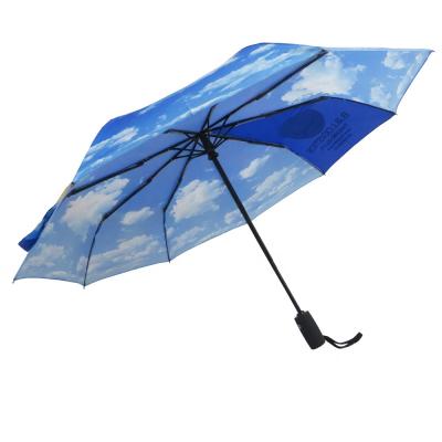 China Sky Print Windproof Compact 3 Sun Travel Times Strong Windproof Umbrella for sale