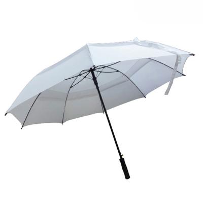 China Custom Logo Fiberglass Frame Windproof White Waterproof Golf Umbrella With Mesh Layer Inside Umbrella for sale