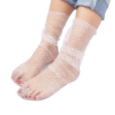 China New Breathable Tulle Flashing Led Mesh Socks For Star Dot White Flower Print Mesh Pile Socks for sale