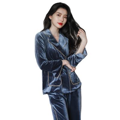 China China Supplier Warm Velvet Satin Two Piece Silk Pajamas For Women Set Winter for sale