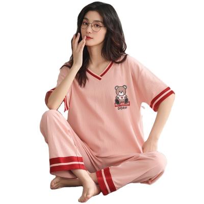 China Factory Direct Breathable Luxury Women Cotton Medium Woven Knitted Pajamas Pants Sets for sale