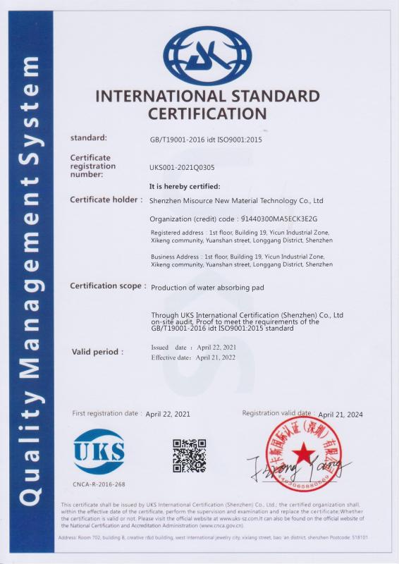 ISO9001 - Shenzhen Misource New Material Technology Co., Ltd.