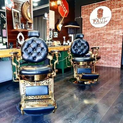 China Wholesale Traditional Vintage Barber Chair Antique Gold Men Luxurious Furniture Classic Barber Chair Hair Salon Barber Chair for sale