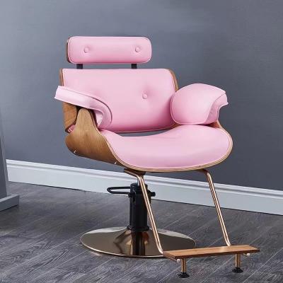 China Modern traditional pink color Fengsheng barber salon pink styling chair hairdressing chair room chairs for beauty salon for sale