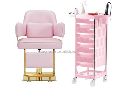 China Factory direct sales traditional pink color modern barber salon styling chair hairdressing chair room chairs for beauty pink sets for sale