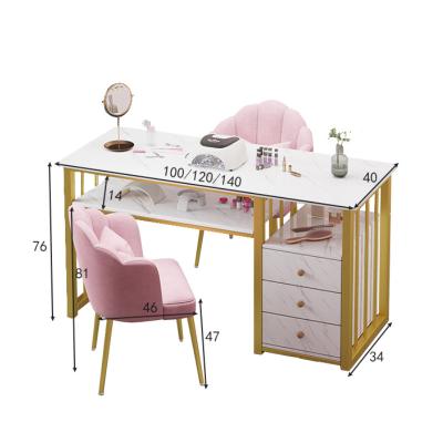 China Modern Pink Nail Art Table Manicure Table Beauty Salon Set Beauty Nail Tech Table Salon Marble Top Furniture for sale