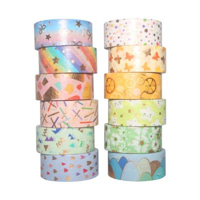 China 12 Pack 15mm*3Meter ANTISTATIC Rolls / Goodies Washi Tape Custom Print Adhesive Gold Foiled Cheap Tape DIY For Photo Album Accessory for sale