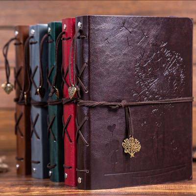 China Luxury Leather Vintage Embossed Photo Album 21*28cm Mix Colors PU Compass Album Style 60 Pages Vintage Leather Journal Handmade Diary has embossed DIY leather photo album for sale