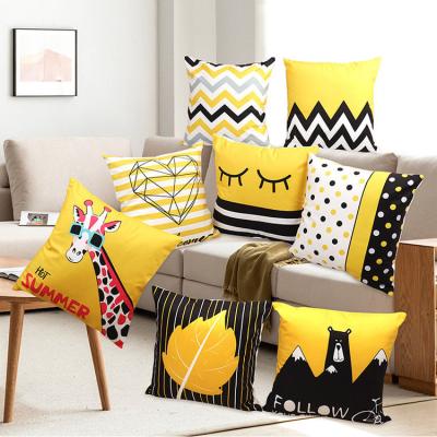 China 45*45cm Portable Mix 22 Patterns Yellow Pillow Covers Modern Invisble Zipper Sofa Throw Pillow Cover Peach Skin Pillow Case for sale