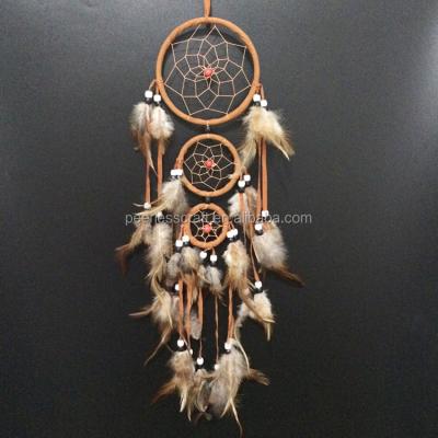 China 45cm Indian Dream Catcher Light Brown 3 Loop Indian Dream Catcher Decoration for sale