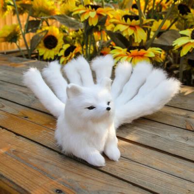 China Simulation Plush Doll Simulated Fox Animal Stuffed Cute Nine-Tailed Fox Toy Fox Model Decor Gift for sale