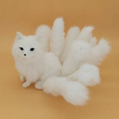 China White Fox Toy Plastic Fox Simulation Simulation Model With Fur Nine-Tails Fox Doll Lovely Gift About 35x18cm for sale