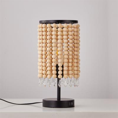 China Portable Simple Wooden Decorative Vintage Bead Lamp Retro Retro Bedroom Table Lamp Nordic Table Lamp for sale