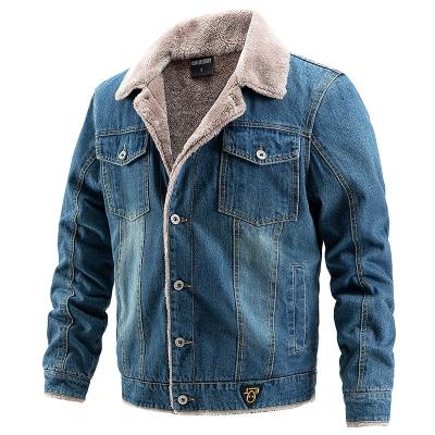 China Anti-Wrinkle Fashion Washed Anorak Jacket Plus Size Windproof Winter Fleece Thick Jean Anti Pilling Fleece Denim Casual Jacket For Men for sale