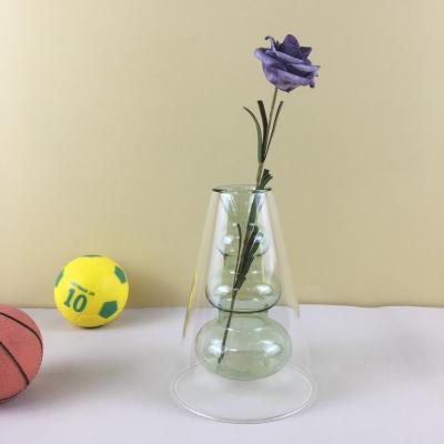 China Traditional double layers high quality glass vase for homeware decoration for sale