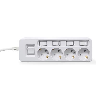 China Residential/General Purpose TUV CE Approved German Type Power Strip Sockets Extension European Plug 4 Way Individual Power Switch for sale