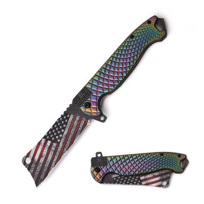 China Easy Outdoor Survival Camping Hunting Design Carry Best Tactical Folding Knife With USA Flag for sale