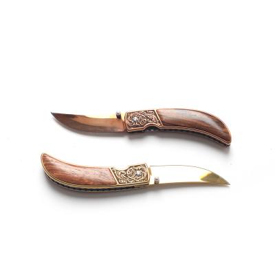 China Non-variable OUTDOOR KNIFE wooden pocket folding golden knife with cheap price for sale