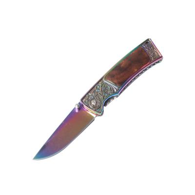 China Colorful Non-variable Wooden Making Pocket Titanium Survival Hunting Folding Knives Knife for sale