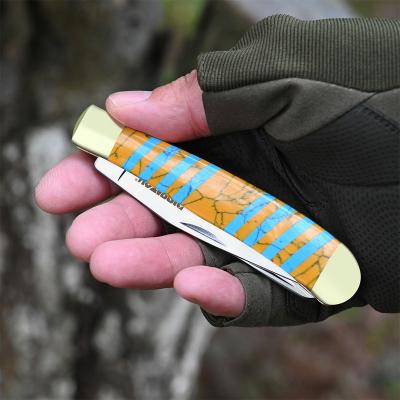 China Wholesale Custom Gold Non-variable Handle Pattern Pocket Knives Traditional Steel Folding Knife For Gift for sale