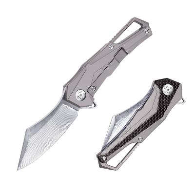 China Folding Non-variable Pocket Knife DROP SHIPPING Damascus Blade TC4 Handle Titanium Tactical Camping Steel Outdoor Knives for sale