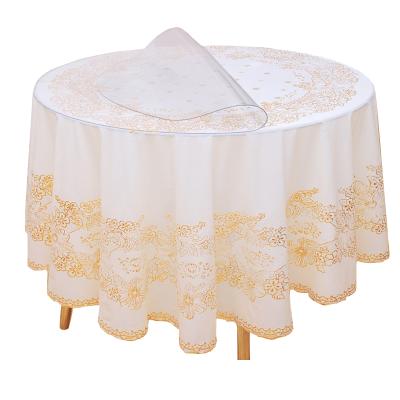 China Solid Color Round Tablecloth Waterproof PVC Bronzing Tablecloth Lace Thickened Hotel Home for sale