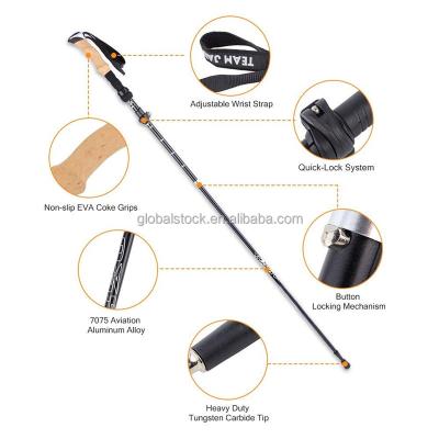 China Super Lightweight Foldable Carbon Fiber Trekking Stick Ultralight Walking Pole Camping Rise for sale