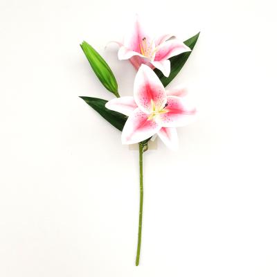 China Gift Indoor Handmade Bridal Bouquet Decoration White Pink Artificial Lilies Flower Real Touch Lily For Wedding Home Decor Single Stem for sale