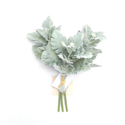 China Leaf Flower Minimalist Flocking Decorative Garland Leaves Artificial Lambs Ear Greenery Leaves for sale