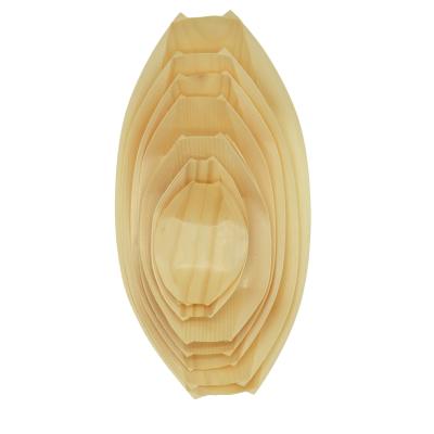 China Disposable Japanese Boat For Sushi Boat Disposable Type Plates Pine Wood Eco-friendly Wooden Sushi Takeout Boat for sale