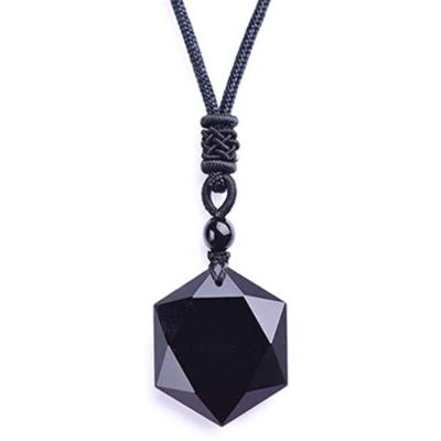 China CLASSIC Healing Obsidian Energy Necklace Hexagram Obsidian Pendant Necklace Stone Pendant for Men and Women Gemstone Jewelry for sale